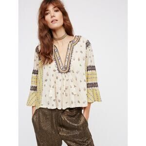 Free People But I Like It Top Blouse Ivory Size Small